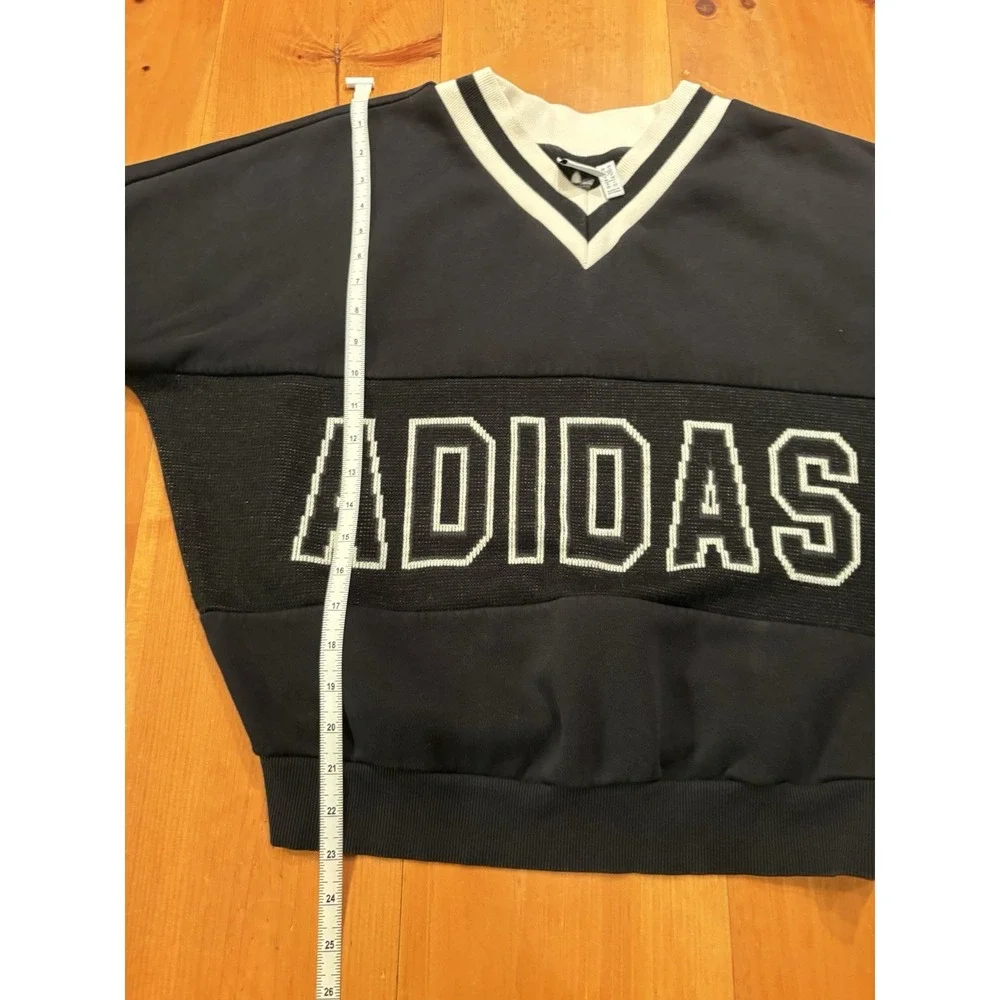 Adidas Originals Mens S Black V-Neck Fleece Pullover Sweatshirt Logo